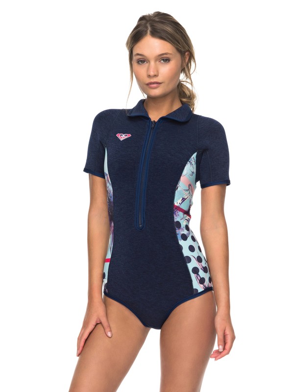 roxy, 2mm Pop Surf Short Sleeve Front Zip Springsuit, NAVY (bte0) 0 2mm Pop Surf Short Sleeve Front Zip Springsuit Blue ERJW503008 Roxy