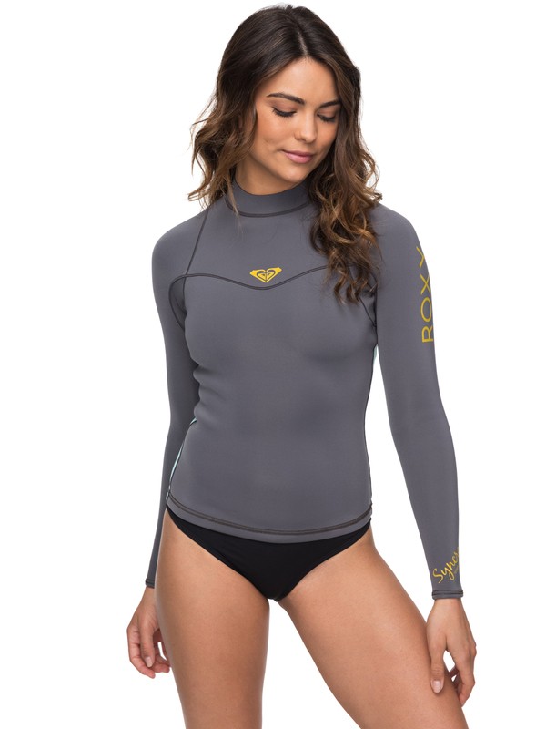 roxy, 1mm Syncro Series Long Sleeve Wetsuit Top, DEEP GREY/GLICER BLUE (xggb) 0 1mm Syncro Series Long Sleeve Wetsuit Top Green ERJW803008 Roxy