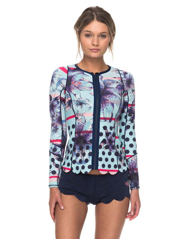 roxy, 1mm POP Surf Front Zip Scallop Wetsuit Jacket, NAVY (bte0) 0 1mm POP Surf Front Zip Scallop Wetsuit Jacket Blue ERJW803012 Roxy
