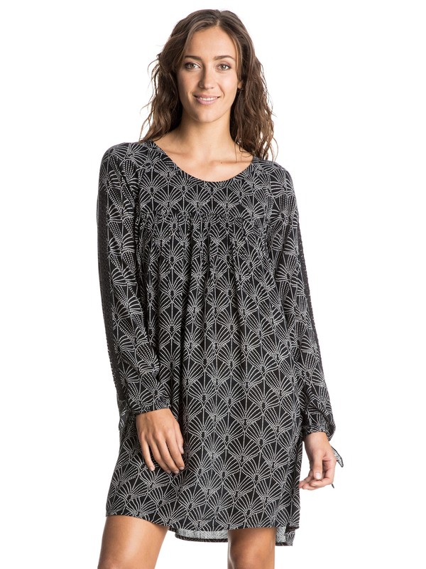 roxy, Definitely Maybe Long Sleeve Dress, IN THE BREEZE TRUE BLACK (kvj6) 0 Definitely Maybe Long Sleeve Dress ERJWD03065 Roxy