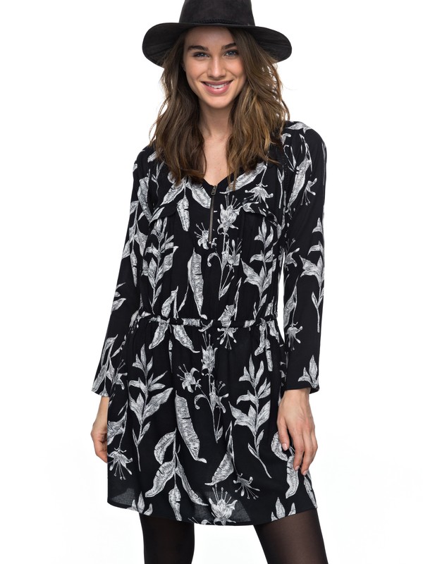 roxy, Sorrento Peninsula - Langarm-Kleid, ANTHRACITE LOVE LETTER (kvj8) 0 Sorrento Peninsula - Langarm-Kleid Schwarz ERJWD03160 Roxy