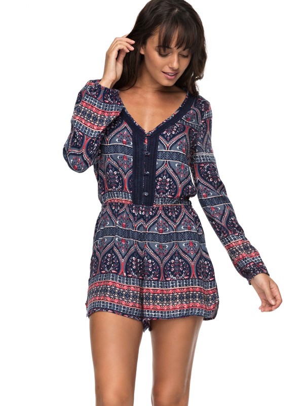 roxy, Feed The Rhythm Long Sleeve Romper, CHINA BLUES NEW MAIDEN (bnd7) 0 Feed The Rhythm Long Sleeve Romper ERJWD03197 Roxy