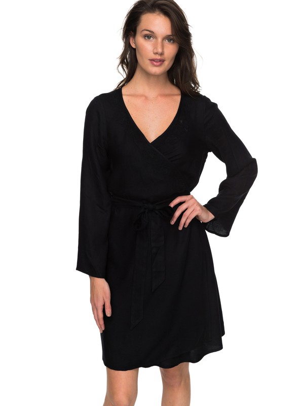 roxy, Small Hours - Robe portefeuille pour Femme, ANTHRACITE (kvj0) 0 Small Hours - Robe portefeuille pour Femme Noir ERJWD03213 Roxy