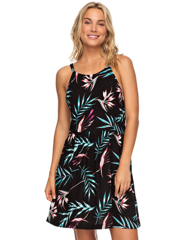 roxy, Antelope Curves Strappy Dress, ANTHRACITE STORMY FLOWERS (kvj8) 0 Antelope Curves Strappy Dress Black ERJWD03222 Roxy
