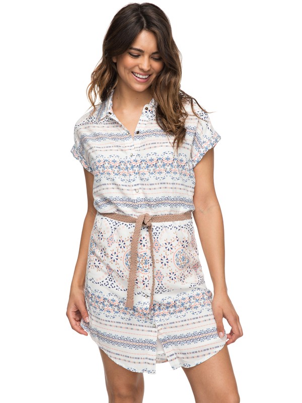 roxy, Canyon Space Short Sleeve Shirt Dress, MARSHMALLOW ALABAMA BORDER (wbt8) 0 Canyon Space Short Sleeve Shirt Dress White ERJWD03224 Roxy