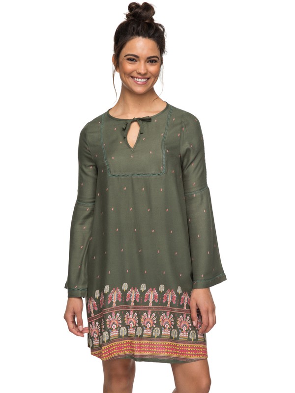 roxy, Brilliant Sky Pesant Dress, THYME PERFECT WAVE BORDER (cqy6) 0 Brilliant Sky Pesant Dress Brown ERJWD03234 Roxy