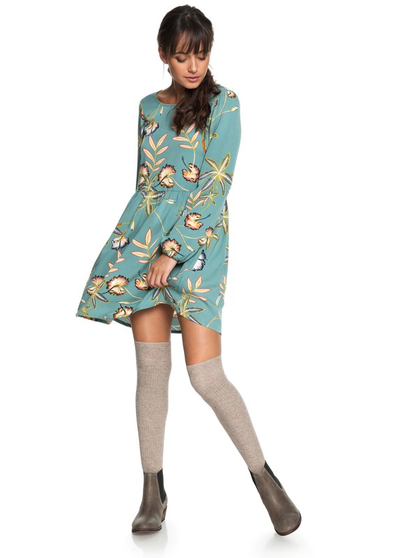 roxy, Highland Escape - Robe à manches longues pour Femme, TRELLIS BIRD FLOWER (bkw6) 0 Highland Escape - Robe à manches longues pour Femme Bleu ERJWD03238 Roxy