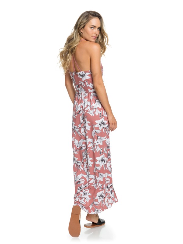 roxy, Pavement Border Strappy Maxi Dress, WITHERED ROSE LILY HOUSE (mmg6) 0 Pavement Border Strappy Maxi Dress Pink ERJWD03242 Roxy