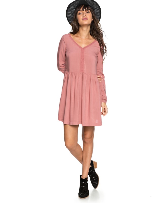 roxy, Feel Alone - Jurk met Lange Mouw voor Dames, WITHERED ROSE (mmg0) 0 Feel Alone - Jurk met Lange Mouw voor Dames Pink ERJWD03247 Roxy