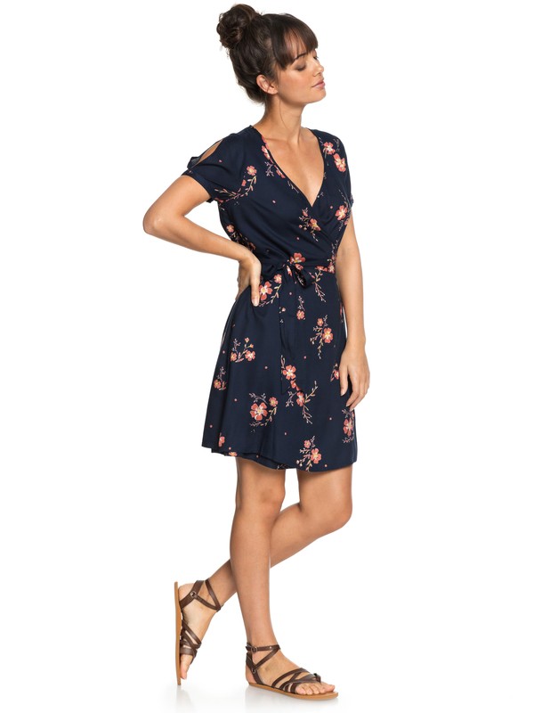 roxy, Monument View Short Sleeve Wrap Dress, DRESS BLUES SPACED OUT FLORAL (btk8) 0 Monument View Short Sleeve Wrap Dress Blue ERJWD03249 Roxy