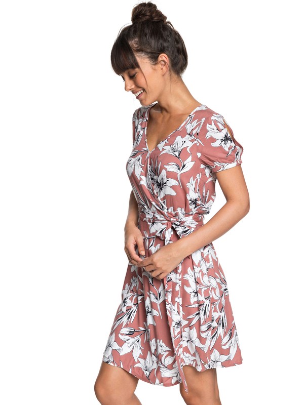roxy, Monument View Short Sleeve Wrap Dress, WITHERED ROSE LILY HOUSE (mmg6) 0 Monument View Short Sleeve Wrap Dress Pink ERJWD03249 Roxy
