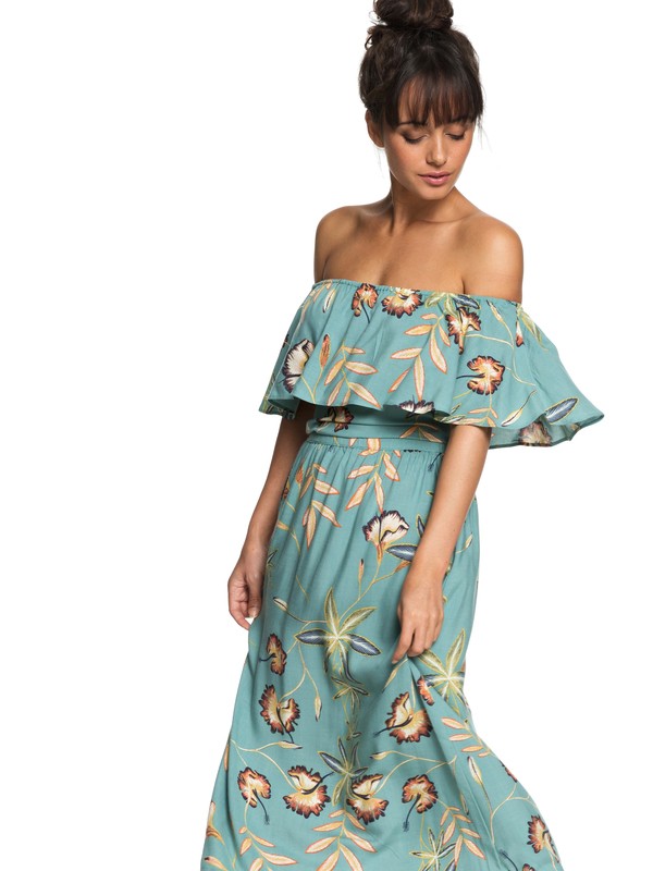 roxy, Technicolor Sky Off The Shoulder Dress, TRELLIS BIRD FLOWER (bkw6) 0 Technicolor Sky Off The Shoulder Dress Blue ERJWD03250 Roxy