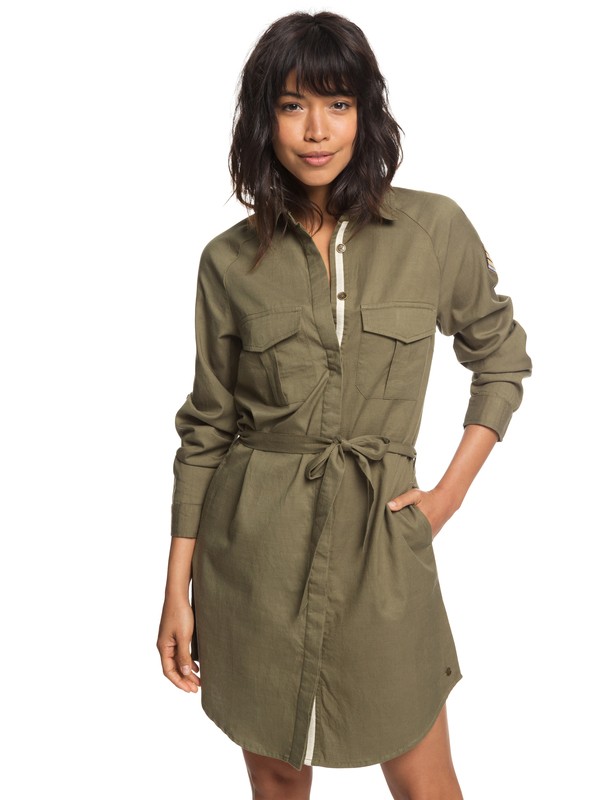 roxy, Khaki Sphere Long Sleeve Shirt Dress, BURNT OLIVE (gpz0) 0 Khaki Sphere Long Sleeve Shirt Dress Green ERJWD03256 Roxy