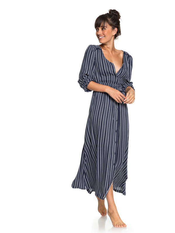 roxy, Subway Atmosphere - Maxi jurk met lange mouwen voor Dames, DRESS BLUES VERTICAL STRIPES (btk3) 0 Subway Atmosphere - Maxi jurk met lange mouwen voor Dames Blue ERJWD03259 Roxy