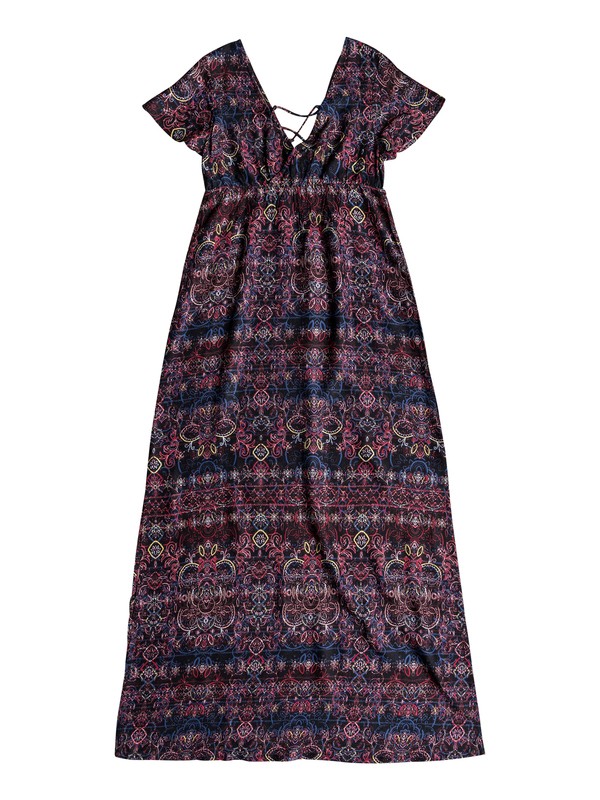 roxy, Lotus Heart Short Sleeve Maxi Dress, TRUE BLACK NIGHTLIGHTS (kvj1) 0 Lotus Heart Short Sleeve Maxi Dress Black ERJWD03287 Roxy
