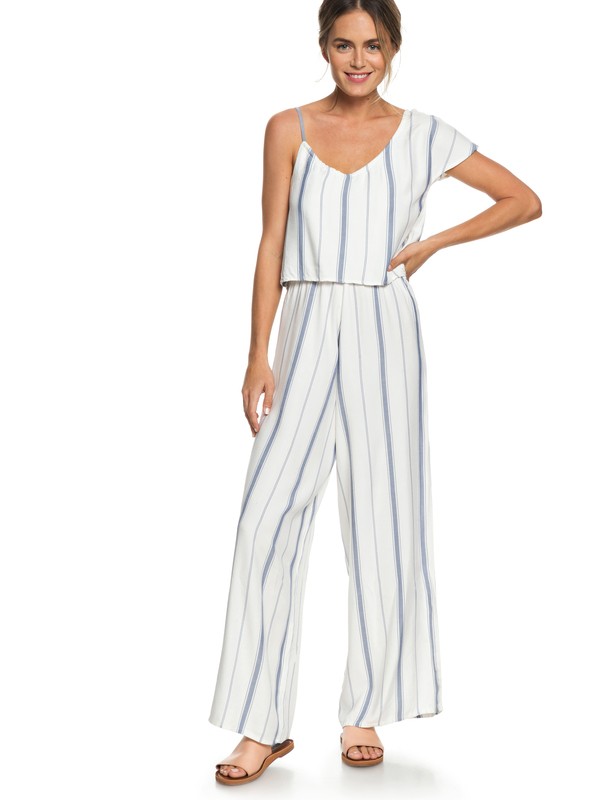 roxy, Komodo Exploring Stripe Cold Shoulder Culotte Jumpsuit, MARSHMALLOW TEA PARTY STRIPE (wbt4) 0 Komodo Exploring Stripe Cold Shoulder Culotte Jumpsuit White ERJWD03289 Roxy