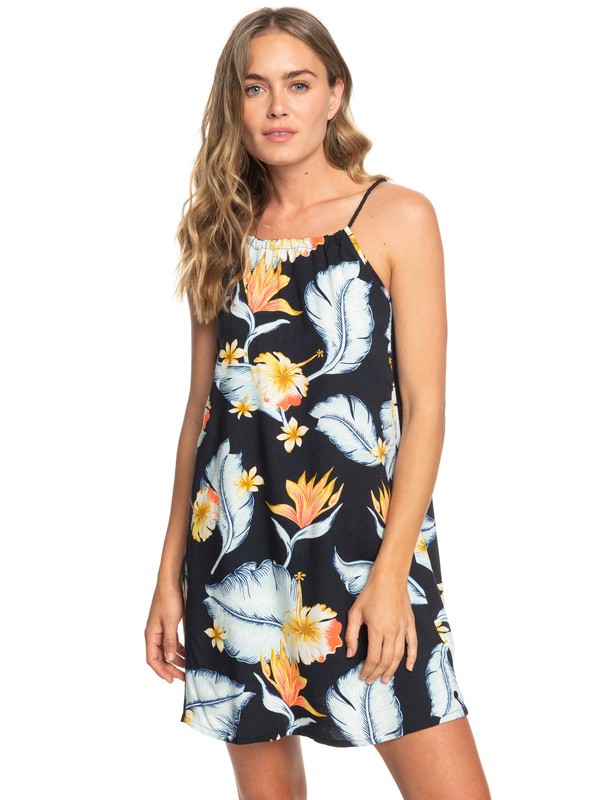 roxy, All About Queens Strappy Dress, ANTHRACITE TROPICAL LOVE (kvj6) 0 All About Queens Strappy Dress Black ERJWD03292 Roxy