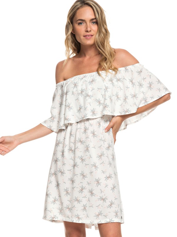 roxy, Mermaid Colors Off-The-Shoulder Dress, MARSHMALLOW FLOWERS EVERYDAY (wbt6) 0 Mermaid Colors Off-The-Shoulder Dress White ERJWD03308 Roxy