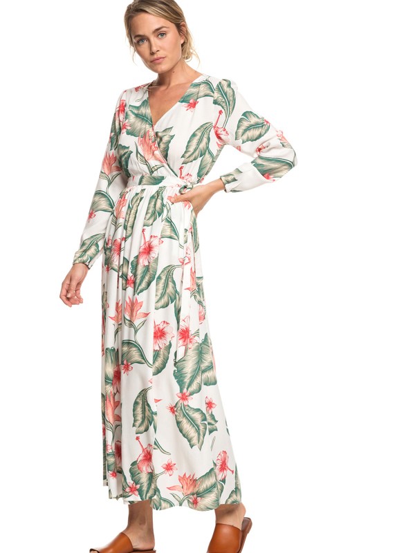 roxy, Taste Of Tomorrow - Robe portefeuille manches longues pour Femme, MARSHMALLOW TROPICAL LOVE (wbt7) 0 Taste Of Tomorrow - Robe portefeuille manches longues pour Femme Blanc ERJWD03309 Roxy