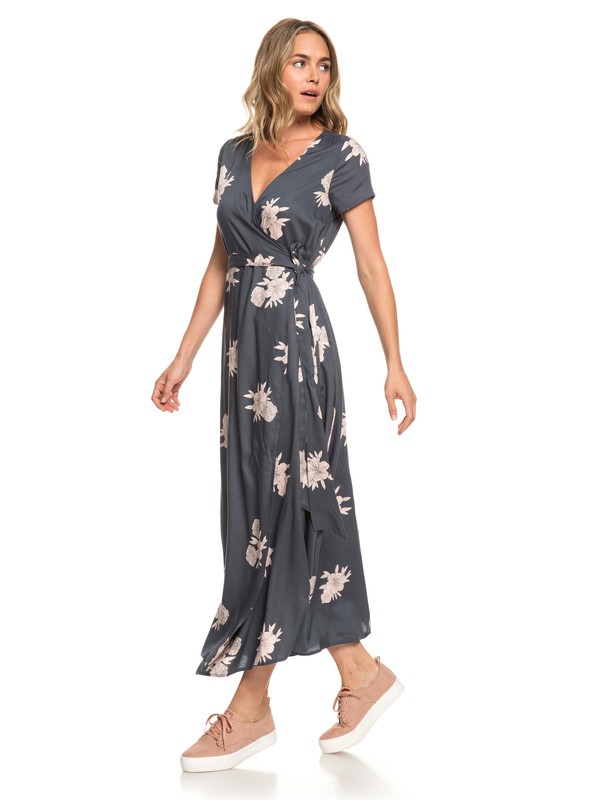 roxy, District Day - Vestido Extra Largo de Manga Corta para Mujer, TURBULENCE ROSE AND PEARLS (kym7) 0 District Day - Vestido Extra Largo de Manga Corta para Mujer Negro ERJWD03317 Roxy
