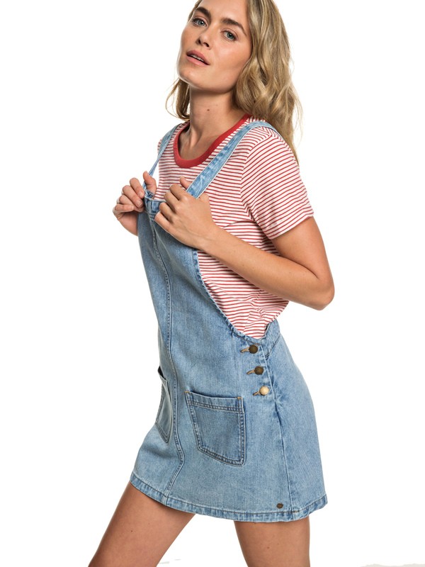 roxy, Love To Travel - Robe salopette en denim pour Femme, RETRO LIGHT BLUE (bdv0) 0 Love To Travel - Robe salopette en denim pour Femme Bleu ERJWD03319 Roxy