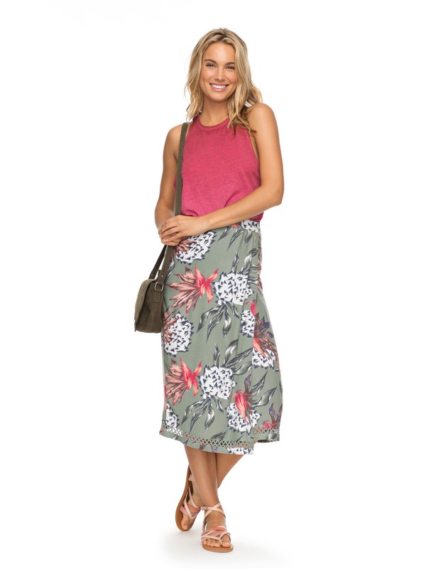 roxy, Endless Valley Midi Skirt, OLIVE HOUSE OF THE SUN (glw7) 0 Endless Valley Midi Skirt Green ERJWK03037 Roxy