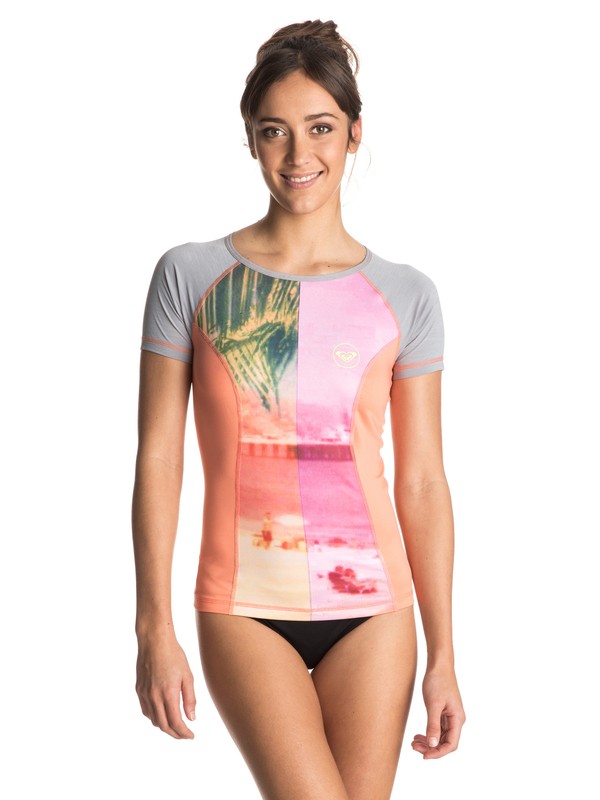 roxy, Four Shore Short Sleeve Rashguard, SUNKISSED CORAL/HEATHER GREY (xpps) 0 Four Shore Short Sleeve Rashguard ERJWR03039 Roxy