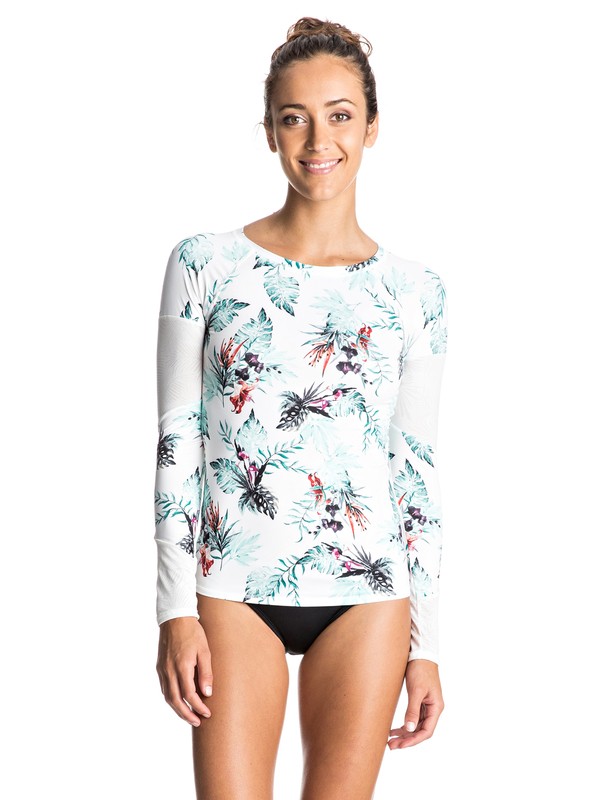 roxy, Shady Palm Long Sleeve Rashguard, MARSHMALLOW CARIBAN FLOWERS (wbt6) 0 Shady Palm Long Sleeve Rashguard ERJWR03144 Roxy