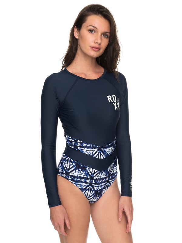 roxy, ROXY Fitness Long Sleeve One-Piece Swimsuit, DRESS BLUES GEOMETRIC FEELING (btk8) 0 ROXY Fitness Long Sleeve One-Piece Swimsuit Blue ERJWR03214 Roxy