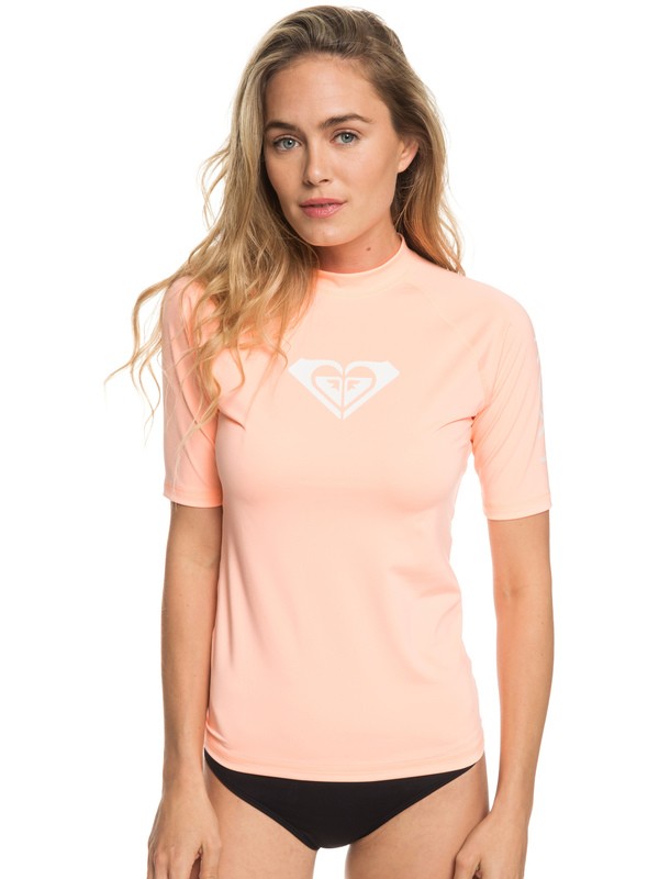 roxy, Whole Hearted Short Sleeve UPF 50 Rash Guard, SOUFFLE (mfg0) 0 Whole Hearted Short Sleeve UPF 50 Rash Guard Pink ERJWR03219 Roxy