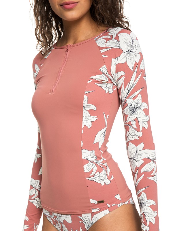 roxy, Softly Love Long Sleeve UPF 50 Zipped Rash Guard, WITHERED ROSE LILY HOUSE (mmg6) 0 Softly Love Long Sleeve UPF 50 Zipped Rash Guard Pink ERJWR03246 Roxy