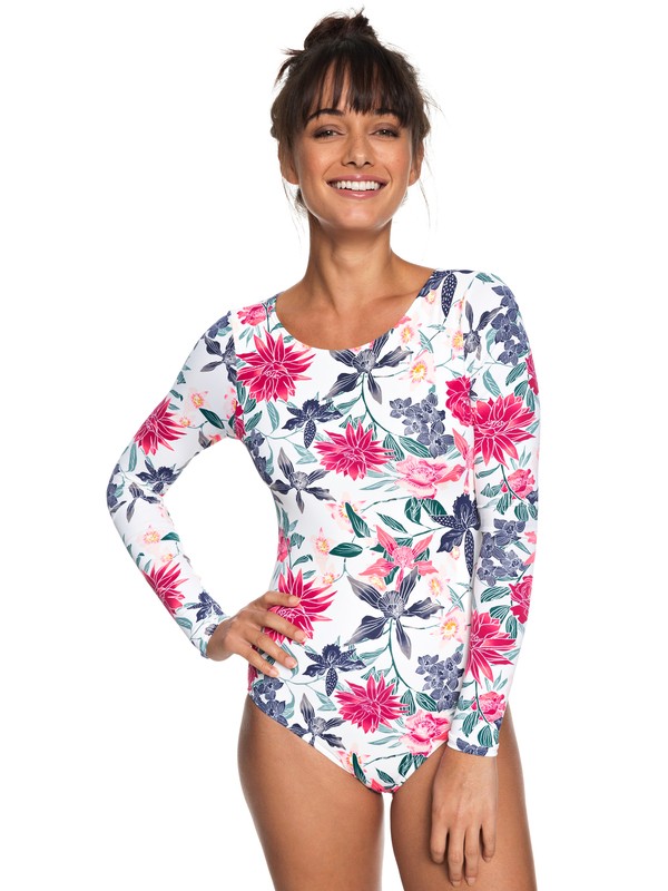 roxy, Urban Waves Long Sleeve UPF 50 One-Piece Rashguard, BRIGHT WHITE TALLOWS (wbb8) 0 Urban Waves Long Sleeve UPF 50 One-Piece Rashguard White ERJWR03249 Roxy