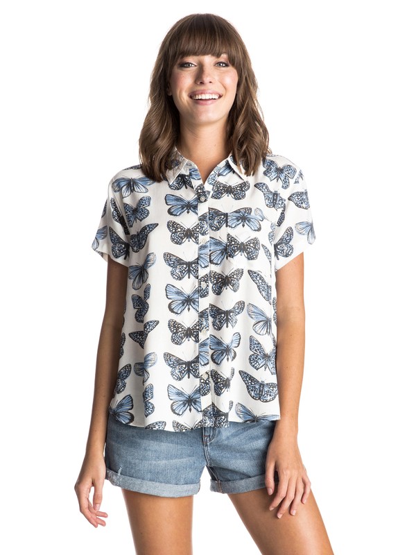 roxy, Michael Leon Vista Point Short Sleeve Shirt, WATERCOLOUR BUTTERFLY SAND PIP (wcd6) 0 Michael Leon Vista Point Short Sleeve Shirt ERJWT03039 Roxy