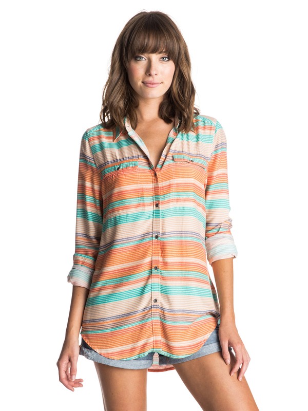 roxy, Rock Star Long Sleeve Shirt, PEACH NECTAR RIVER STRIPE (mep3) 0 Rock Star Long Sleeve Shirt ERJWT03049 Roxy