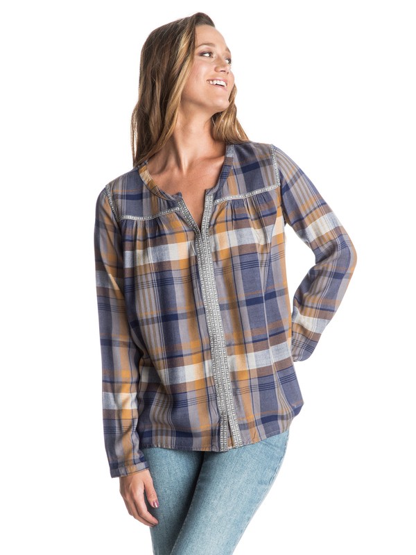 roxy, Keep On Long Sleeve Top, MARTA PLAID COMBO SMOKED PEARL (kpg1) 0 Keep On Long Sleeve Top ERJWT03060 Roxy