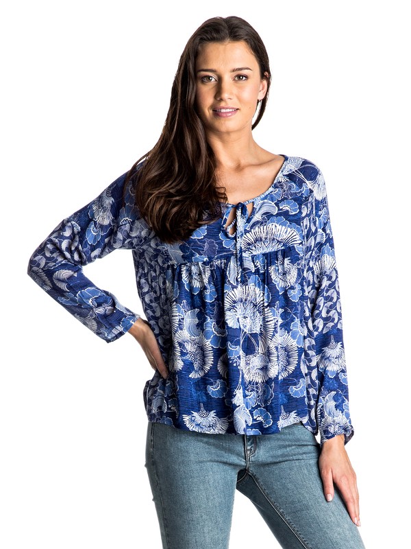 roxy, Fade Into You Long Sleeve Top, PERPETUAL FLOWER BLUE PRINT (bsq8) 0 Fade Into You Long Sleeve Top ERJWT03075 Roxy