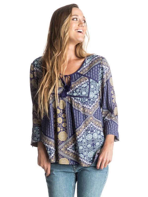 roxy, Lucky Blue Top, BOHEMIAN BEHAVIOR BLUE PRINT (bsq6) 0 Lucky Blue Top ERJWT03094 Roxy