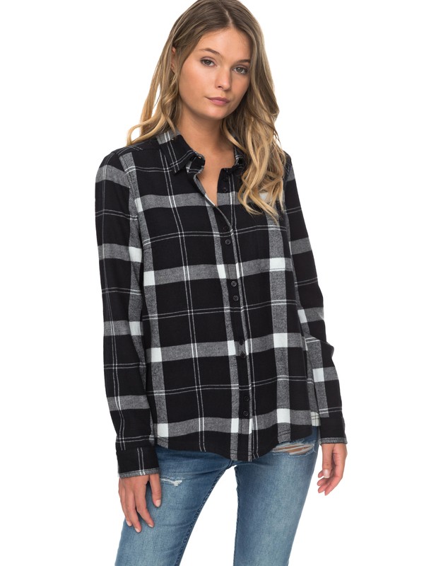 roxy, Heavy Feelings Long Sleeve Shirt, CHEKED PLAID COMBO ANTHRACITE (kvj2) 0 Heavy Feelings Long Sleeve Shirt Black ERJWT03178 Roxy