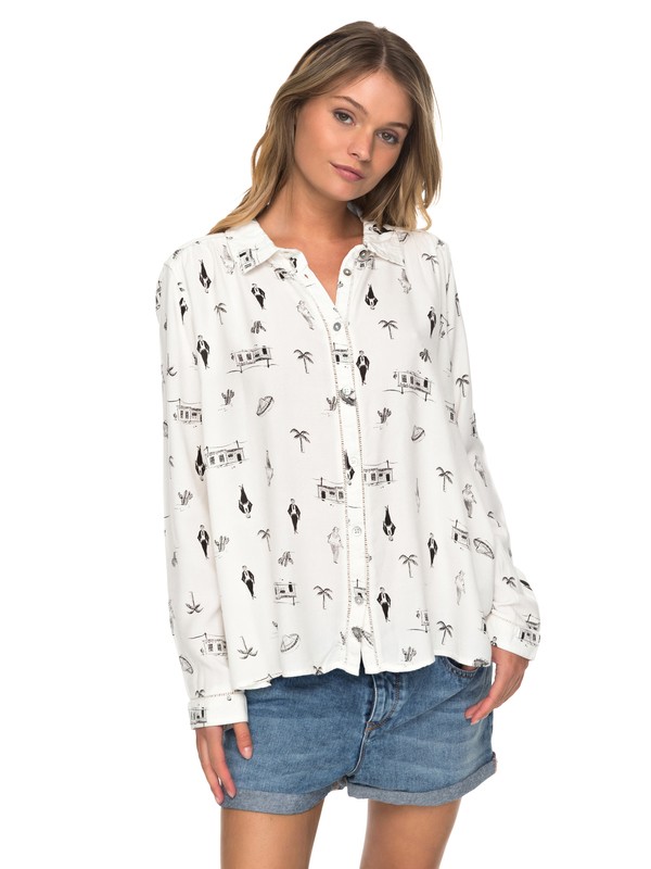 roxy, Romantic Path Long Sleeve Shirt, MARSHMALLOW SOMBRERO (wbt9) 0 Romantic Path Long Sleeve Shirt ERJWT03179 Roxy