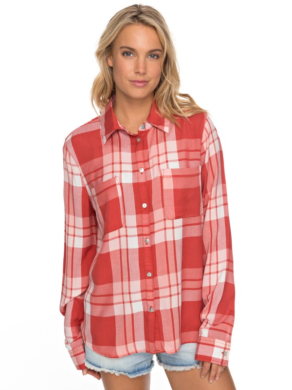 roxy, Setai Miami Long Sleeve Viscose Shirt, TANDOORI SPICE GREAT PLAID (npq1) 0 Setai Miami Long Sleeve Viscose Shirt Orange ERJWT03187 Roxy