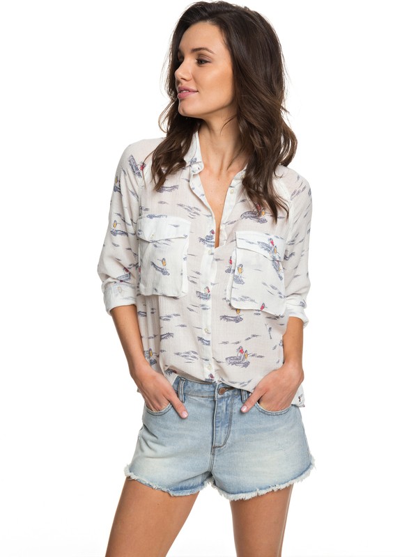 roxy, Juvia - Long Sleeve Viscose Shirt, MARSHMALLOW BOAT TRIP SMALL (xwyb) 0 Juvia - Long Sleeve Viscose Shirt White ERJWT03188 Roxy