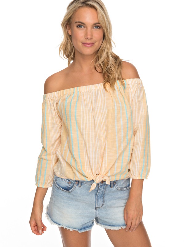 roxy, Crossing Stripes Off The Shoulder Top, OAK BUFF TRIO STRIPE (tjs3) 0 Crossing Stripes Off The Shoulder Top Beige ERJWT03190 Roxy