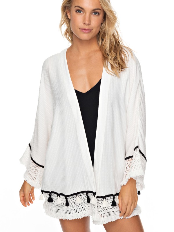 roxy, Turquoise Stone Kimono, MARSHMALLOW (wbt0) 0 Turquoise Stone Kimono White ERJWT03219 Roxy