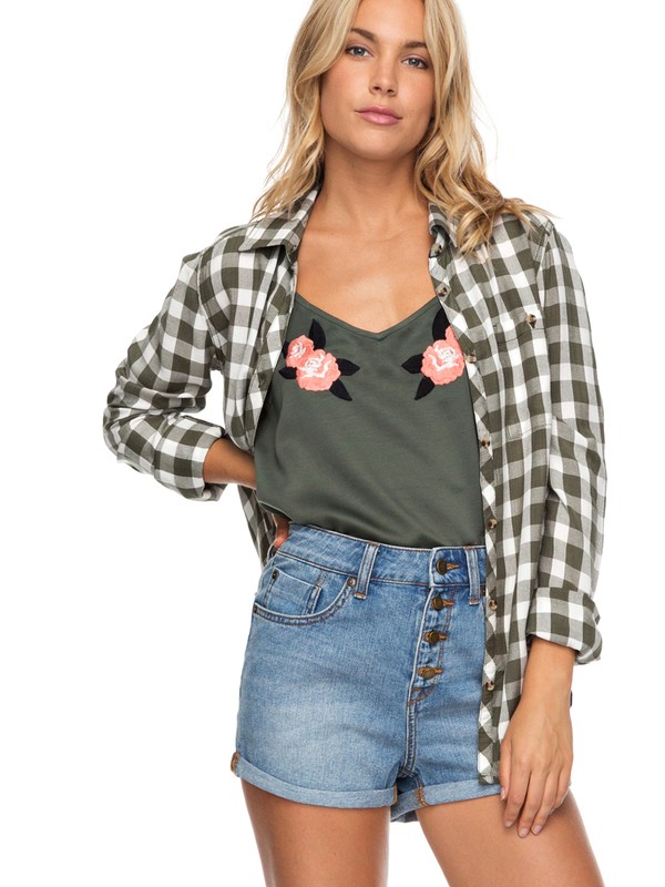 roxy, Capital Dream Long Sleeve Shirt, THYME NORTHY PLAID (cqy1) 0 Capital Dream Long Sleeve Shirt Brown ERJWT03221 Roxy