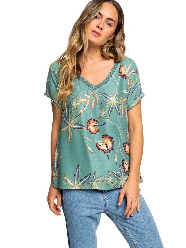 roxy, Break Evasion - Kurzarm Top für Frauen, TRELLIS BIRD FLOWER (bkw6) 0 Break Evasion - Kurzarm Top für Frauen Blau ERJWT03231 Roxy