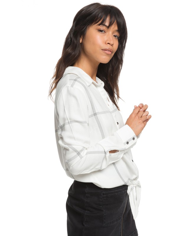 roxy, Suburb Vibes Long Sleeve Shirt, MARSHMALLOW THIN LINES PLAID (xkwk) 0 Suburb Vibes Long Sleeve Shirt ERJWT03234 Roxy