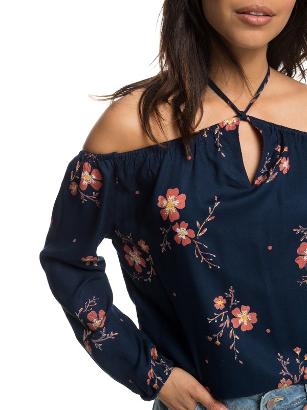 roxy, Paradise Eyes Long Sleeve Cold Shoulder Top, DRESS BLUES SPACED OUT FLORAL (btk8) 0 Paradise Eyes Long Sleeve Cold Shoulder Top Blue ERJWT03235 Roxy