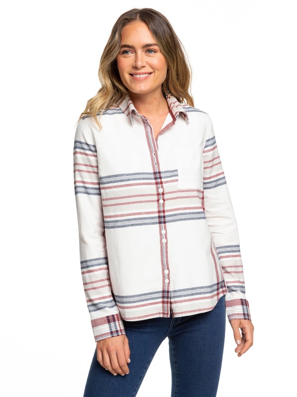 roxy, Concrete Streets Check Long Sleeve Flannel Shirt, MARSHMALLOW BIG BARREL (xwrb) 0 Concrete Streets Check Long Sleeve Flannel Shirt White ERJWT03240 Roxy