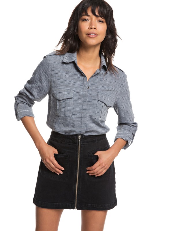 roxy, Military Influence Stripe Long Sleeve Shirt, DRESS BLUES (btk0) 0 Military Influence Stripe Long Sleeve Shirt ERJWT03247 Roxy