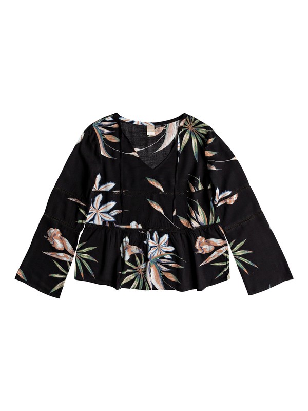 roxy, Heat Of Banjar Long Sleeve Top, TRUE BLACK DELICATE FLOWERS (kvj8) 0 Heat Of Banjar Long Sleeve Top Black ERJWT03271 Roxy
